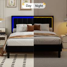 Twin Size Bed Frame With LED Lights, LED Upholstered Bed Frame With  Headboard, No Box Spring Needed, Easy Assembly, White/ Pink/ Black, Twin/ Full/ Queen/ King (USB LED Strip)