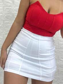 Bengaline Skirt Shorts With Side Zipper Fabric High Waist - trắng - Xem 3