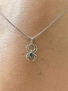 1 chiếc mặt dây chuyền hình nhện tối giản đính đá Cubic Zirconia, thích hợp cho nữ giới đeo trong dịp Halloween. - màu xanh lá - Xem 4