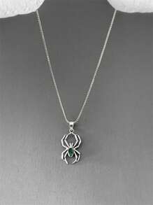 1 chiếc mặt dây chuyền hình nhện tối giản đính đá Cubic Zirconia, thích hợp cho nữ giới đeo trong dịp Halloween. - màu xanh lá - Xem 3