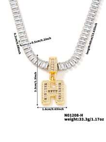 1 pezzo Collana con ciondolo a forma di lettera in rame e zirconia cubica, di stile hip hop, unisex