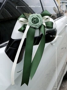 1PC 玫瑰花后视镜装饰花婚车带吸盘花婚礼场景装饰楼梯扶手走廊门把手蝴蝶结玫瑰装饰