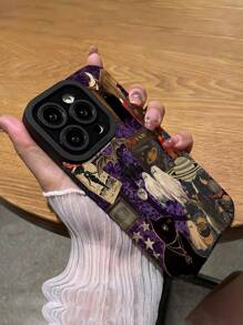 1 件深紫色和黑猫配幽灵图案垂直条纹人造皮革防震软保护手机壳，适用于 iPhone 和 15/15 PLUS/15 PRO/15 PRO MAX - 彩色 - 查看 5