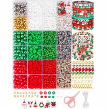 1 盒 24/15/10/4 槽圣诞礼物 DIY 套装（包括软粘土、米珠、圆珠、玻璃珠、CBB 垫片、合金吊坠、弹力绳）适用于 DIY 手链、项链、耳环、珠宝制作、圣诞礼物 - 彩色 - 查看 10