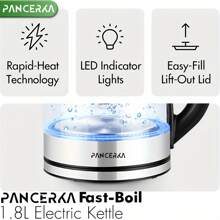 PANCERKA 电水壶，1.8 升电茶壶，带 LED 照明和高硼硅玻璃，热水壶，自动关闭，防干烧保护，360° 底座 - 美規B型插(110-127V) - 查看 6