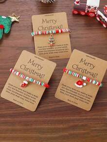 1 Piece/6 Pieces, Merry Christmas Wishes Bracelet - Elegant And Cute Santa Claus Polymer Clay Bead Bracelet, Beaded Wristband With Holiday Charm Charm For Gifting And Celebration, All-Season Holiday Jewelry Set