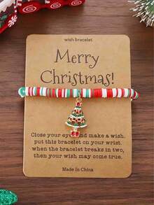 1 Piece/6 Pieces, Merry Christmas Wishes Bracelet - Elegant And Cute Santa Claus Polymer Clay Bead Bracelet, Beaded Wristband With Holiday Charm Charm For Gifting And Celebration, All-Season Holiday Jewelry Set