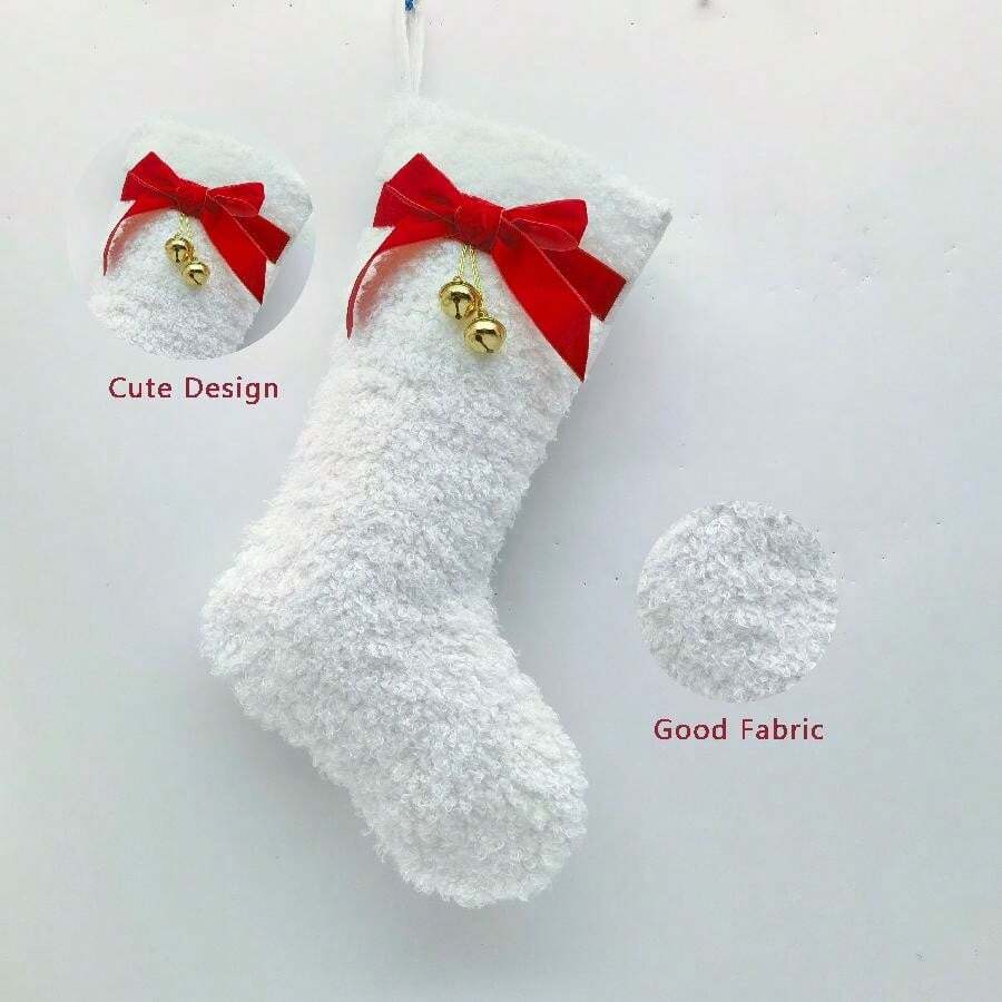 Tất trắng lớn và dễ thương, chất lượng cao tinh tế, dung tích lớn, đồ trang trí cao cấp, quà tặng không thể thiếu, thiết kế độc quyền có chuông, Giáng sinh, đồ trang trí theo chủ đề ông già Noel, đồ trang trí nhà cửa và tiệc tùng hiện đại, thích hợp cho lễ kỷ niệm lễ hội, tất Giáng sinh, tất đan Giáng sinh, túi quà mặt dây chuyền Giáng sinh, đồ trang trí Giáng sinh, đồ trang trí cảnh - trắng - Xem 1