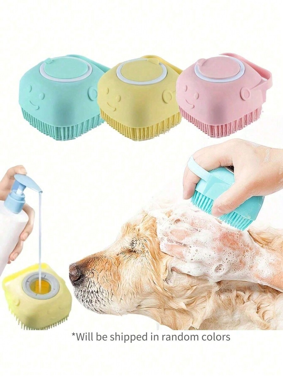 1Pc,Pet Shampoo Brush, Silicone Massage Rubber Bath Comb With Shampoo