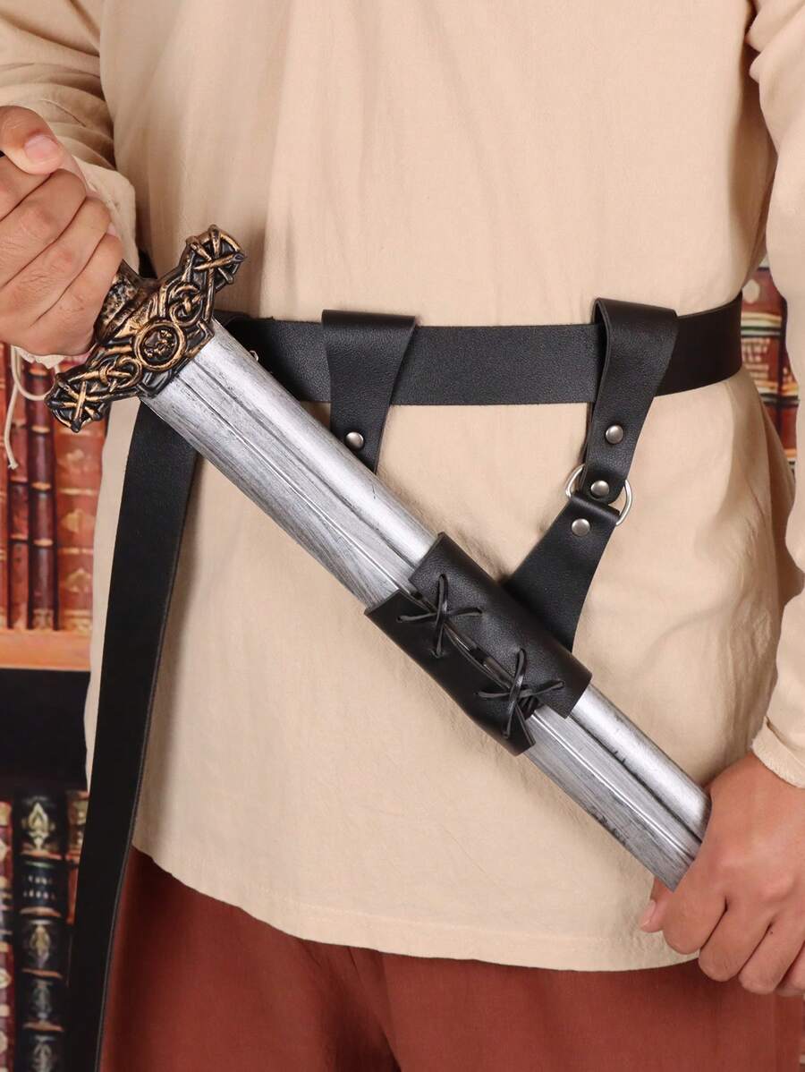 2 件装皮带剑鞘皮套中世纪男士武器盔甲维京海盗骑士武士配件万圣节 - A - 查看 1