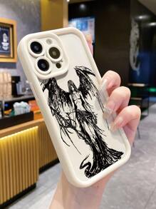 1pc Angel Devil Pattern Fingerprint Resistant Matte Frosted Anti-Scratch Phone Case Compatible With Apple//Redmi/OPPO/Realme/Infinix - Beige - View 4