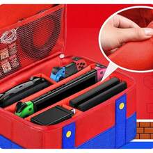 可爱 Switch 便携包适用于 Switch/Lite/OLED，便携式软壳防水保护存储旅行便携包牛津斜挎包适用于 NS SD 控制台底座 JoyCons 配件，蓝色和红色 - 紅藍色 - 查看 3