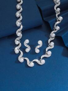 S-Shaped Faux Pearl Earrings Necklace Set