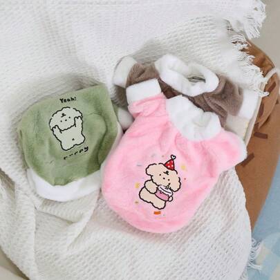 Ropa de mascota para otoño/invierno, abrigo cálido con diseño lindo de perro impreso, de material de felpa creativo, adecuado para gatos y perros, prendas de vestir para mascotas