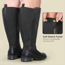 Women's Wide Calf Knee High Boots Stretch Flat Low Heel Boots - 黑色 - 查看 3