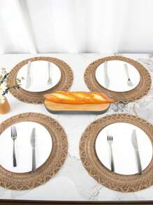 Juego de 2/4/6/8 piezas de posavasos redondos tejidos nórdicos antideslizantes, manteles individuales, accesorios de cocina, manteles para mesa de comedor, tapetes de mesa con diseño trenzado bohemio para decorar la mesa de comedor, cenas navideñas, restaurantes, fiestas, bodas, hoteles, fincas y reuniones familiares - Caqui - Ver 1