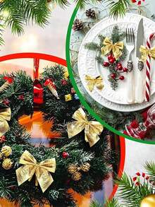 12 件迷你蝴蝶结装饰小巧 DIY 蝴蝶结装饰配件适合作为圣诞树礼物的装饰道具和新年家庭派对装饰 - 彩色 - 查看 4