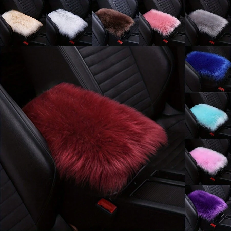 通用毛绒毛皮汽车中央控制台盖 - 柔软、蓬松、温暖的扶手垫，带来奢华的感觉 - 适合大多数汽车、SUV、卡车和 - 优质冬季内饰配件 - 彩色 - 查看 1