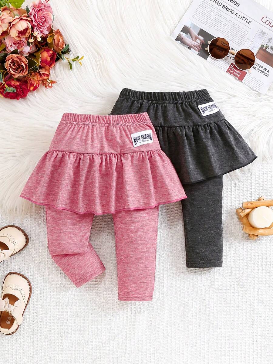 女婴纯色松紧腰贴褶裤 - 彩色 - 查看 1