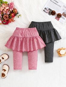 女婴纯色松紧腰贴褶裤 - 彩色 - 查看 2