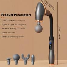 Multifunctional Massage Gun With Extendable Handle, Portable Back And Waist Massager With 4 Massage Heads, 3 Modes And 6 Speed Handheld Fascia Gun For Back, Waist, Arms, Legs - Great Christmas Gift For Family And Friends