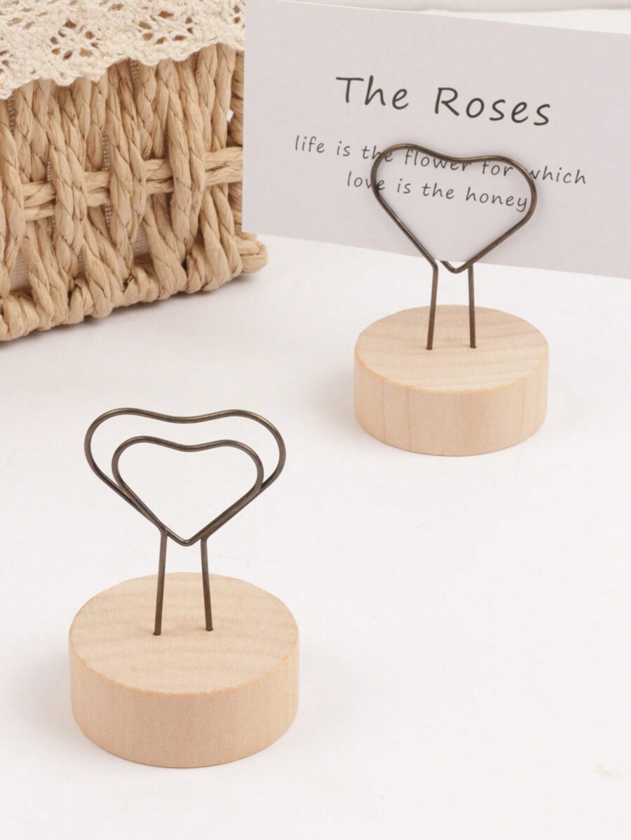 1pc Vintage Wooden Memo Holder Photo Card Name Card Clip Stand, Simple
