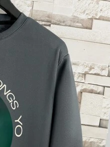 Sudadera personalizada para hombres, sudadera de otoño, impresión de foto de mascota, regalo para el mejor amigo, sudadera vintage personalizada - Agrega tu propio texto e imágenes (foto familiar/selfie/foto de mascota/foto de amigo) para diseñar tu impresión personalizada, top de manga larga - Gris Oscuro - Ver 5