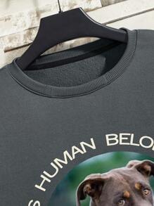 Sudadera personalizada para hombres, sudadera de otoño, impresión de foto de mascota, regalo para el mejor amigo, sudadera vintage personalizada - Agrega tu propio texto e imágenes (foto familiar/selfie/foto de mascota/foto de amigo) para diseñar tu impresión personalizada, top de manga larga - Gris Oscuro - Ver 4