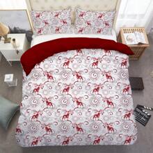 3PCS Christmas Reindeer Print Duvet Cover Set(1*Duvet Cover + 2*Pillowcase, Without Core),Christmas Theme,All Seasons, Soft, Breathable, And Hypoallergenic Winter Theme Holiday Decor Gift For Bedroom,The Perfect Christmas Gift