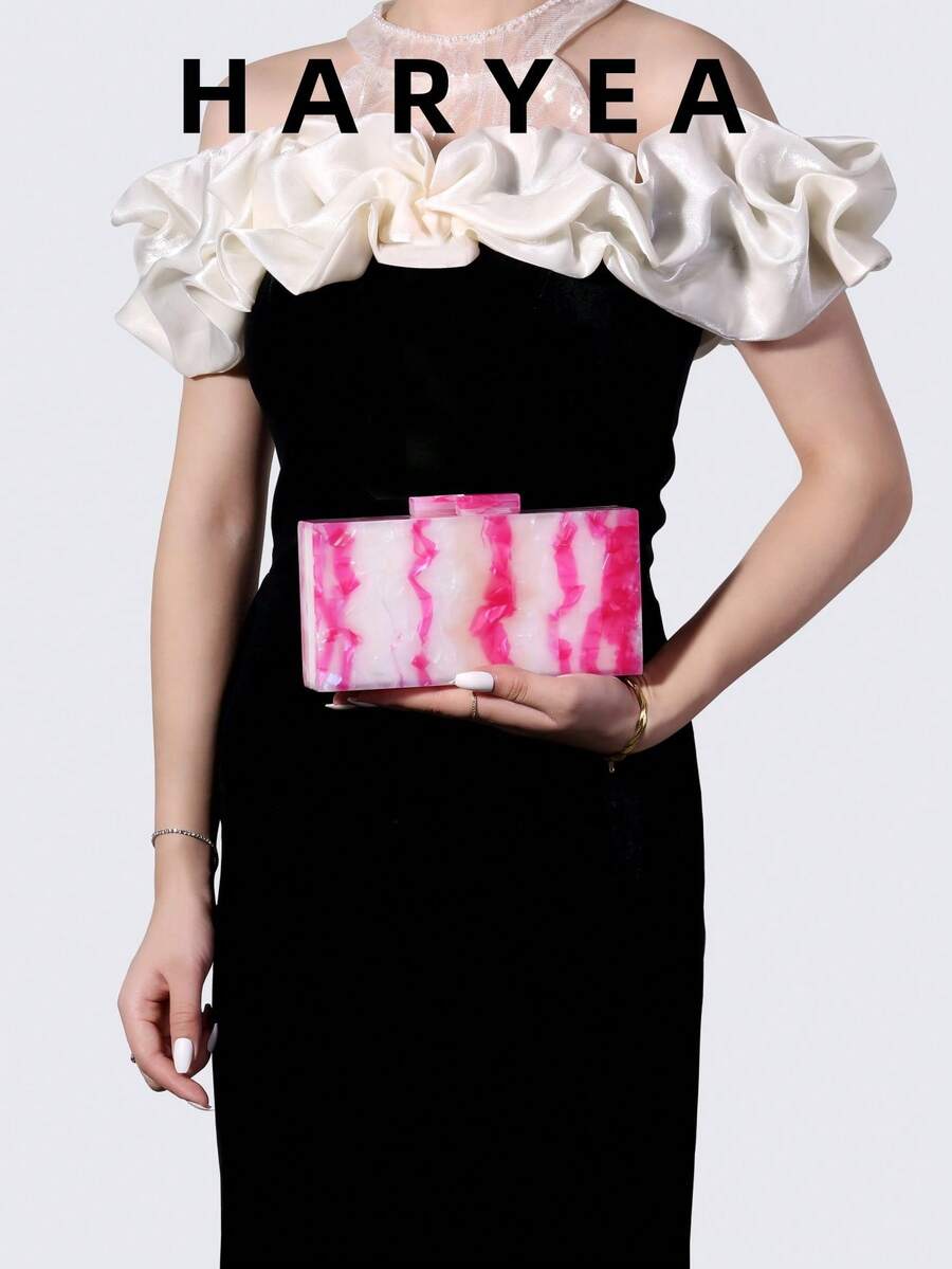 Túi vuông nhỏ bằng Acrylic hộp cứng phong cách Châu Âu và Mỹ, Túi đeo vai/đeo chéo bằng kim loại, Túi cầm tay thời trang, Túi đựng đồ trang điểm cô dâu & phù dâu thanh lịch, Túi đựng đồ dạ hội, Túi xách cho chuyến đi xuyên biên giới - Hồng - Xem 1