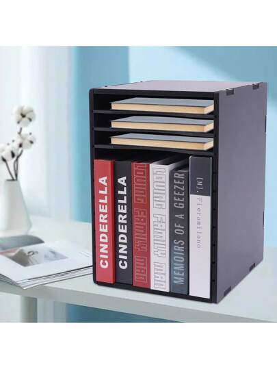 ZhdnBhnos Organizador vertical de escritorio, Organizador vertical de archivos con 11 ranuras, Organizador de papel con 11 ranuras ajustables, Almacenamiento de papel de construcción Buzón para el aula y la oficina, Negro