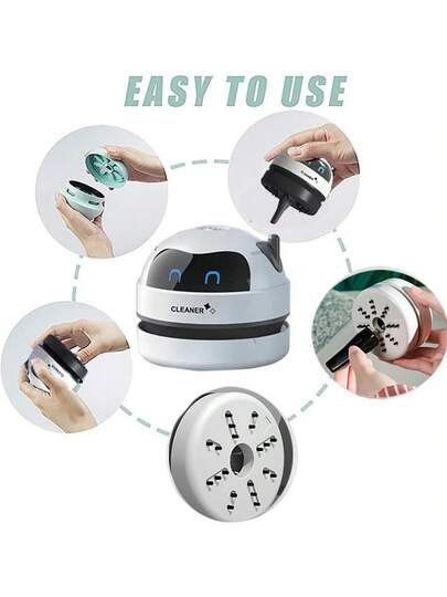 Mini Stofzuiger Cleaner, Schattige Robot Shaped Portable Lightweight USB Rechargeable Battery Operated, Crumb Dust Cleaning, Bureau Cleaning Robot, Back To School Halloween Birthday ,Garden Tools view 7