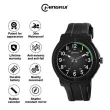 Mingrui 简约石英表，3ATM 防水，黑色，适合男孩、学生、返校礼物