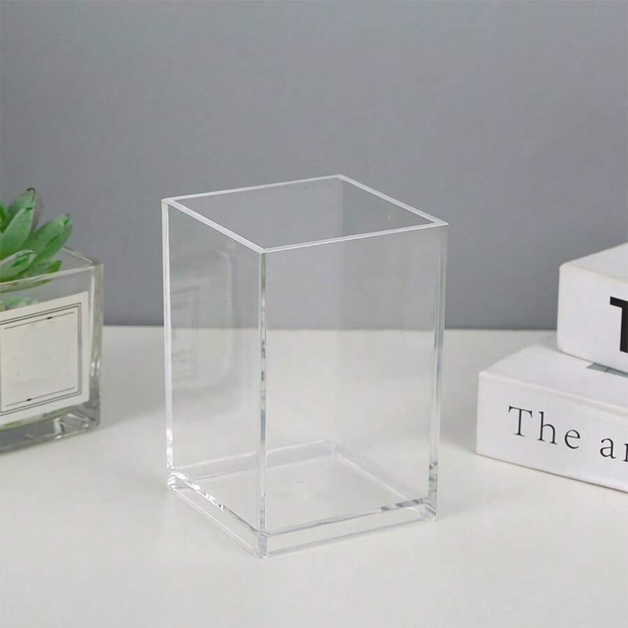 1pc Clear Acrylic Pencil Holder For Desk, Makeup Brush Holders
