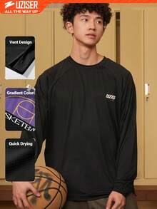UZISER Outdoor Basketball Sporty Loose Fit Mesh Teen Boy's Clothes Men's Lightweight Moisture Wicking Quick Drying Raglan Sleeve Loose Fit Mesh Crewneck Pullover Tshirt - Black - View 9