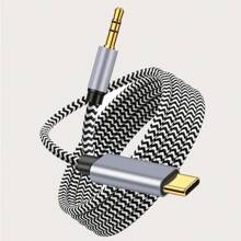 1 pieza Cable auxiliar para auto de tipo Nylon trenzado de Type-C/Lightning a 3.5mm, compatible con 16/15/14/13/12/11/XR/XS/iPad, adaptador de auriculares, cable de extensión - Patrón de piel de serpiente - Ver 9