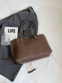 蝴蝶结装饰防水、轻便、商务休闲、大容量细围巾装饰单肩手提包，适合少女、女大学生、新秀和白领人士，非常适合办公室、大学、工作、商务、通勤、户外、旅行、郊游书包、返校、大容量、行李带设计、便携、轻便、商务休闲，适合少女、女大学生、白领人士、新秀和白领人士，非常适合返校、大学、工作、商务、通勤 - 棕色 - 查看 8