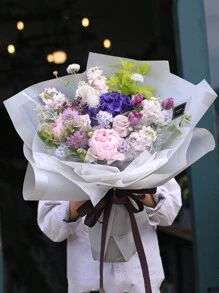 20 tờ/gói Giấy gói hoa chống thấm nước có viền tua rua & lớp hoàn thiện mờ, thích hợp cho bó hoa - màu xanh lợt - Xem 8