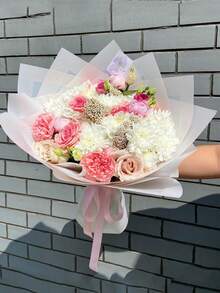 20 tờ/gói Giấy gói hoa chống thấm nước có viền tua rua & lớp hoàn thiện mờ, thích hợp cho bó hoa - màu xanh lợt - Xem 6