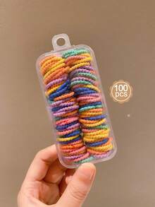 1 Hộp 100 Dây Buộc Tóc Mini Màu Kẹo Co Giãn Cao Cấp Cho Bé Gái - Nhiều màu - Xem 4