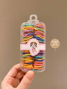 1 Hộp 100 Dây Buộc Tóc Mini Màu Kẹo Co Giãn Cao Cấp Cho Bé Gái - Nhiều màu - Xem 3
