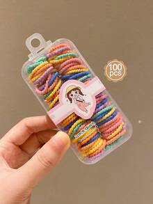 1 Hộp 100 Dây Buộc Tóc Mini Màu Kẹo Co Giãn Cao Cấp Cho Bé Gái - Nhiều màu - Xem 2