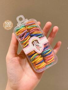 1 Hộp 100 Dây Buộc Tóc Mini Màu Kẹo Co Giãn Cao Cấp Cho Bé Gái - Nhiều màu - Xem 5