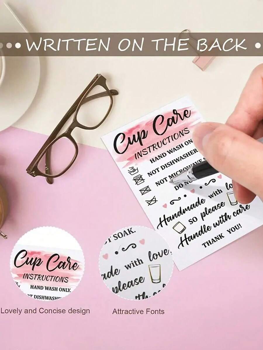 50 Sheets Vibrant Care Instruction Cards For Tumblers & Mugs Congratulations, Get Well, Good