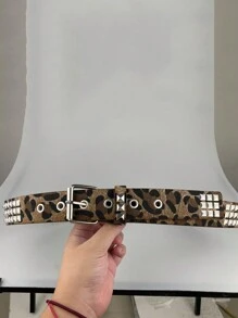 新款豹纹羽毛装饰腰带，朋克风系列，嘻哈腰带，Y2K铆钉腰带，时尚百搭，适合夏季、秋季、万圣节、秋冬季等各种场合，青少年、青年、男士皆宜，休闲、户外、运动、度假、毕业礼物、生日礼物、日常穿着皆可。 - 彩色 - 查看 3