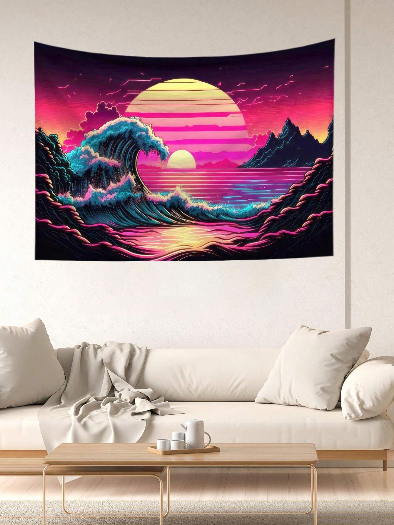 1pc Wave Pattern Wall Hanging Tapestry, Polyester Fabric, Decor For