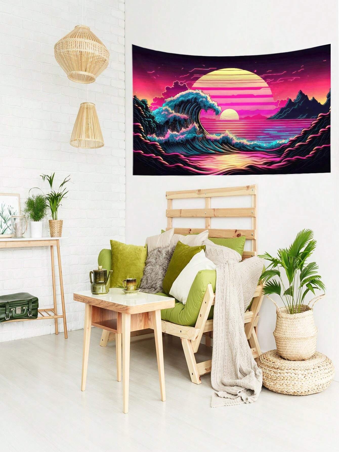 1pc Wave Pattern Wall Hanging Tapestry, Polyester Fabric, Decor For