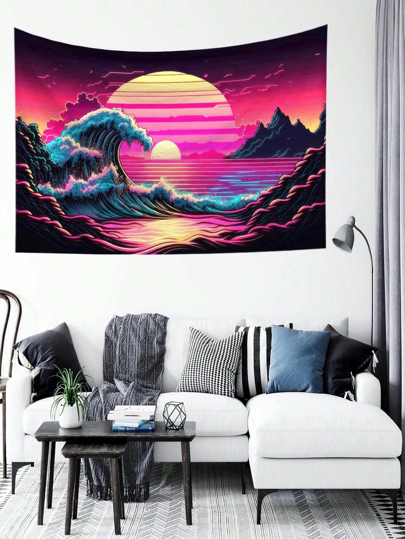 1pc Wave Pattern Wall Hanging Tapestry, Polyester Fabric, Decor For