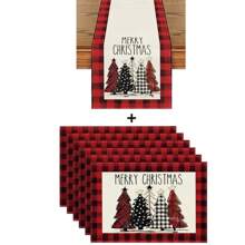 1 件/1 套圣诞松树格子亚麻桌旗、桌旗和餐垫套装，13x72 英寸 / 12x18 英寸，节日厨房餐桌装饰、家居装饰、派对装饰、餐桌背景 - 彩色 - 查看 16