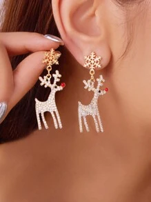 1 对个性化镶有水钻的圣诞鹿和雪花吊坠耳环 - 彩色 - 查看 1